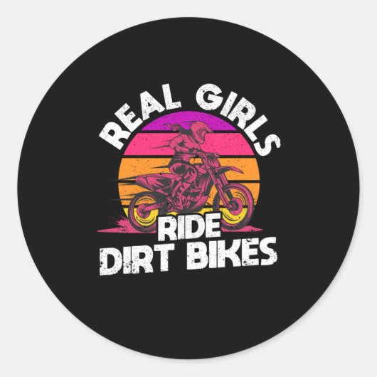 Motocross Lovers Racing Bikers Real Girls Ride ラウンドシール (正面)