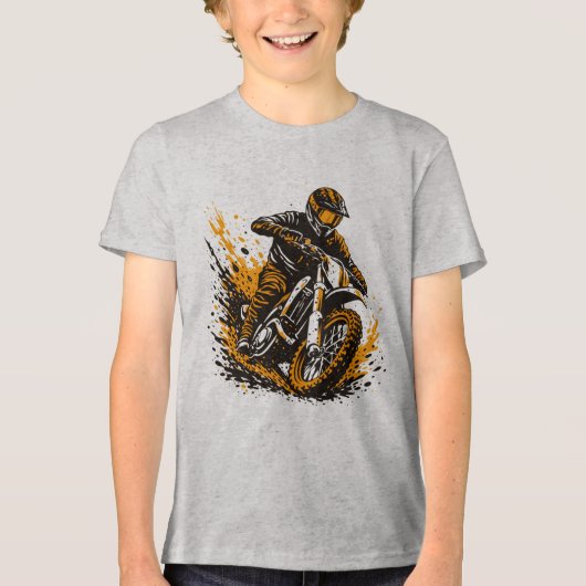 Motocross Rider Power Sliding Through Mud トライブレンドＴシャツ (正面)