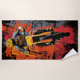Motocross Rider Urban Paint Splash Illustration ビーチタオル