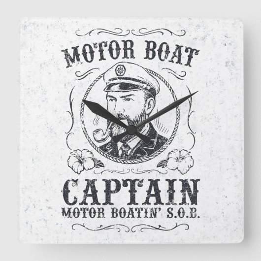 Motor Boat Captain Funny Pontoon Boating スクエア壁時計 (正面)