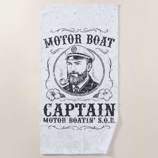 Motor Boat Captain Funny Pontoon Boating ビーチタオル (正面)
