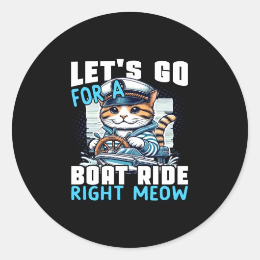 Motor boats cat captain speed boat owner cats ラウンドシール (正面)
