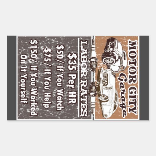 MOTOR CITY Labor Rates Toolbox 長方形シール (正面)