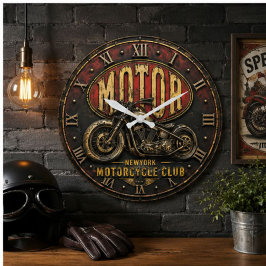 Motor Motorcycle Club Vintage Biker Garage Decor ラージ壁時計
