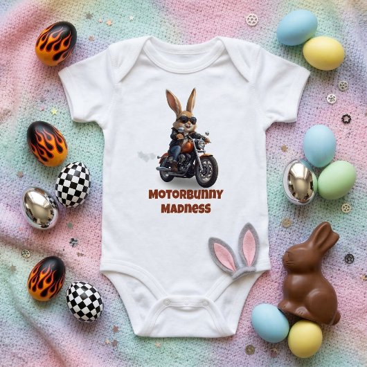 Motorbunny Madness - Cute Biker Rabbit Motorcycle ベビーボディスーツ