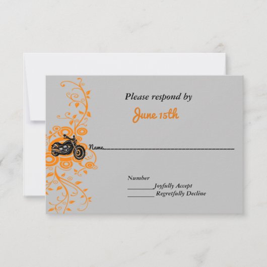 Motorcycle 結婚's Gray, Orange, Black RSVP 招待状 (正面)