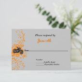 Motorcycle 結婚's Gray, Orange, Black RSVP 招待状 (スタンド正面)