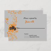 Motorcycle 結婚's Gray, Orange, Black RSVP 招待状 (正面/裏面)