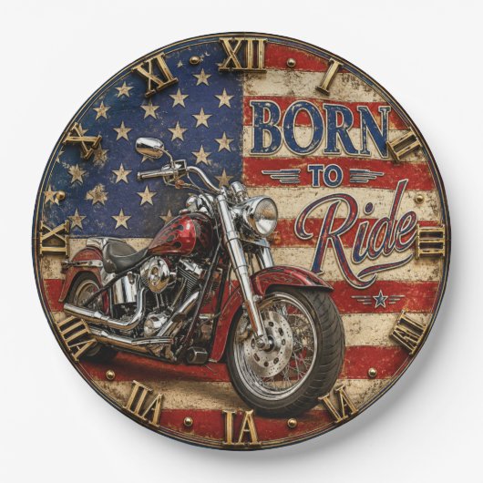 Motorcycle American Flag Biker Decor ペーパープレート (正面)