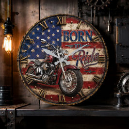 Motorcycle American Flag Biker Decor ラージ壁時計