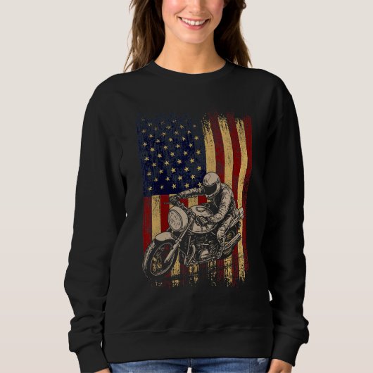 Motorcycle American Flag Distressed Vintage Biker  スウェットシャツ (正面)