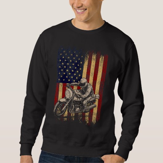 Motorcycle American Flag Distressed Vintage Biker  スウェットシャツ (正面)