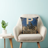 Motorcycle Biker Garage Decor Rustic Man Cave Wall クッション (椅子)
