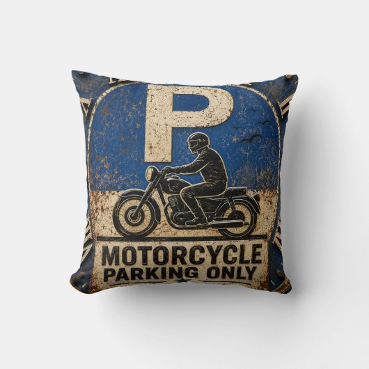 Motorcycle Biker Garage Decor Rustic Man Cave Wall クッション (正面)