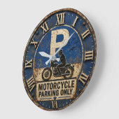 Motorcycle Biker Garage Decor Rustic Man Cave Wall ラージ壁時計 (傾斜)