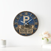 Motorcycle Biker Garage Decor Rustic Man Cave Wall ラージ壁時計 (ホーム)