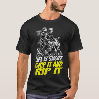 Motorcycle Couple Grip It And Rip It Biker T-Shirt Tシャツ
