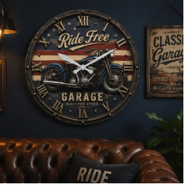Motorcycle Garage Vintage American Biker Decor ラージ壁時計