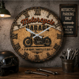 Motorcycle Garage Vintage Biker Workshop Rustic ラージ壁時計