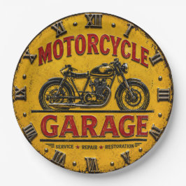 Motorcycle Garage Vintage Cafe Racer Workshop ペーパープレート