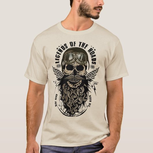 Motorcycle legends of the road ride hard never die tシャツ (正面)