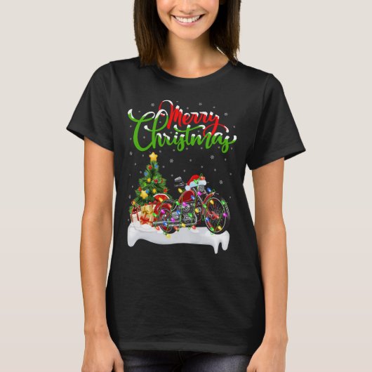 Motorcycle Lover Xmas Lighting Santa Motorcycle Ch Tシャツ (正面)