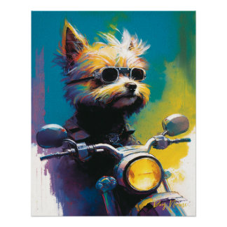 Motorcycle, Motorbike - Yorkshire Terrier Dog 002 ポスター