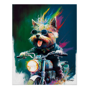 Motorcycle, Motorbike - Yorkshire Terrier Dog 006 ポスター