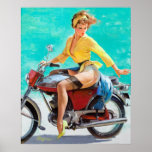 Motorcycle Pin Up ポスター<br><div class="desc">Vintage pin up. Very high resolution image direct from the original canvas oil painting.</div>