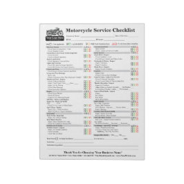 Motorcycle Service Checklist 8.5x11 ノートパッド