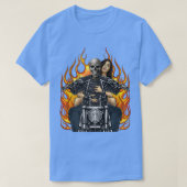 Motorcycle Skeleton Biker Babe Flames Badass Biker Tシャツ (デザイン正面)