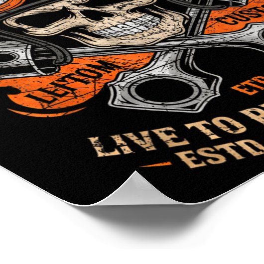 Motorcycle Skull And Ston Crossbones For Men Biker ポスター (角)