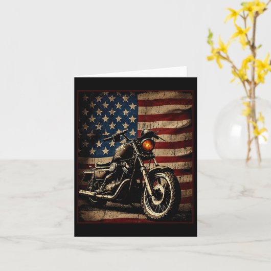 Motorcycle Usa Flag Retro Biker カード (黄色い花)
