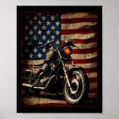 Motorcycle Usa Flag Retro Biker  ポスター (正面)