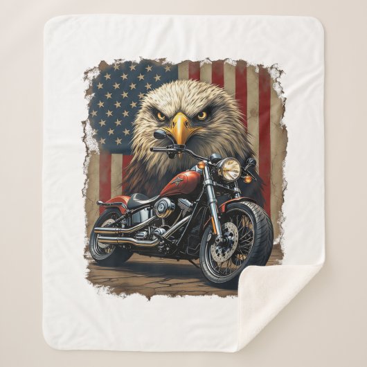 Motorcycle USA Flag Retro Biker Chopper シェルパブランケット (正面)