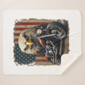 Motorcycle USA Flag Retro Biker Chopper シェルパブランケット (正面(横))
