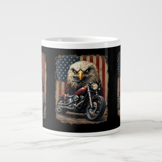 Motorcycle USA Flag Retro Biker Chopper ジャンボコーヒーマグカップ (正面)