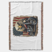 Motorcycle USA Flag Retro Biker Chopper スローブランケット (正面縦)
