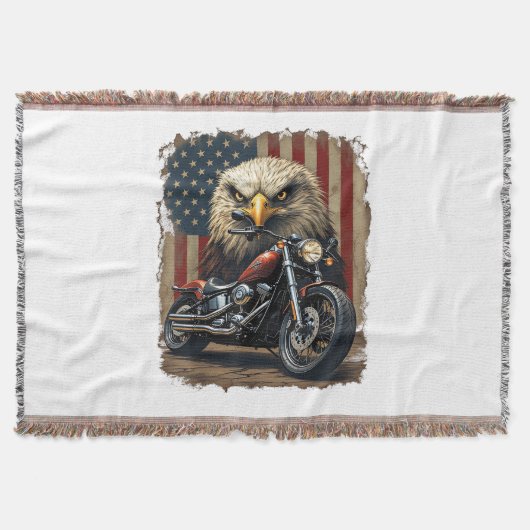 Motorcycle USA Flag Retro Biker Chopper スローブランケット (正面)