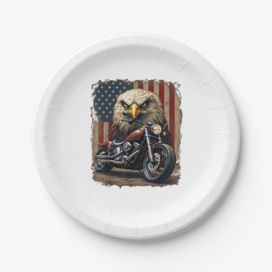 Motorcycle USA Flag Retro Biker Chopper ペーパープレート (正面)