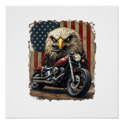 Motorcycle USA Flag Retro Biker Chopper ポスター (正面)