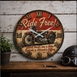 Motorcycle Vintage Biker Garage Decor Classic ラージ壁時計