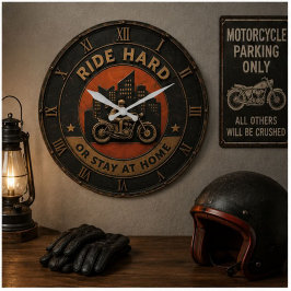 Motorcycle Vintage Biker Garage Decor Retro Rider ラージ壁時計