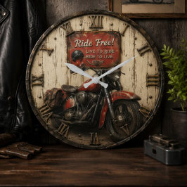 Motorcycle Vintage Biker Garage Decor Rustic ラージ壁時計