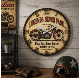 Motorcycle Vintage Classic Bike Garage Decor ラージ壁時計