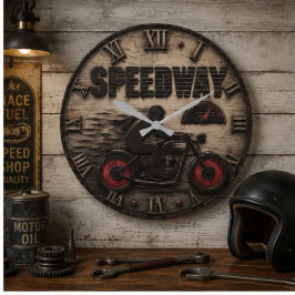 Motorcycle Vintage Racing Bike Garage Decor ラージ壁時計