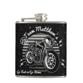 Motorcyleのバイクもしくは自転車に乗る人の花婿介添人のモノグラム フラスク (正面)