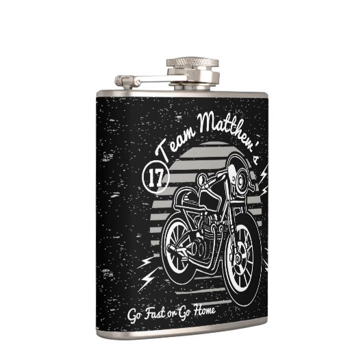 Motorcyleのバイクもしくは自転車に乗る人の花婿介添人のモノグラム フラスク (右)