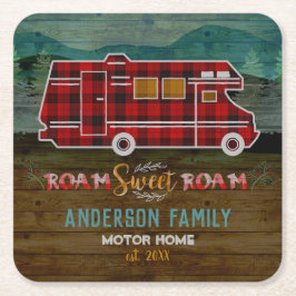 Motorhome RV Camper TravelヴァンRustic Personalized スクエアペーパーコースター