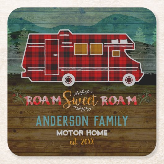 Motorhome RV Camper TravelヴァンRustic Personalized スクエアペーパーコースター (正面)